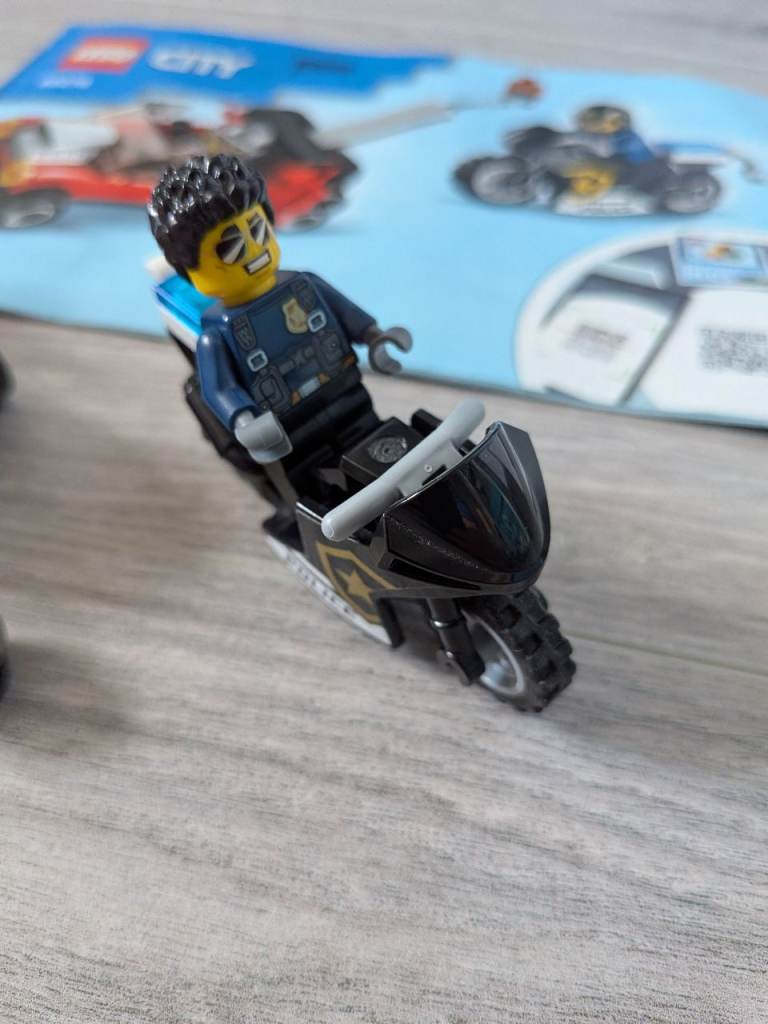 Lego city car and police bike