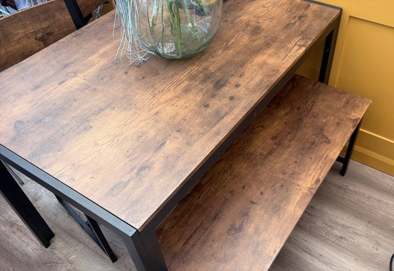Dining Table and Bench Set - Industrial Style, Good Condition