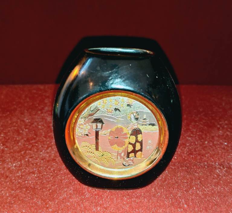 Chokin Japanese  Art Vase Black with 24kt Gold Edge and Rim