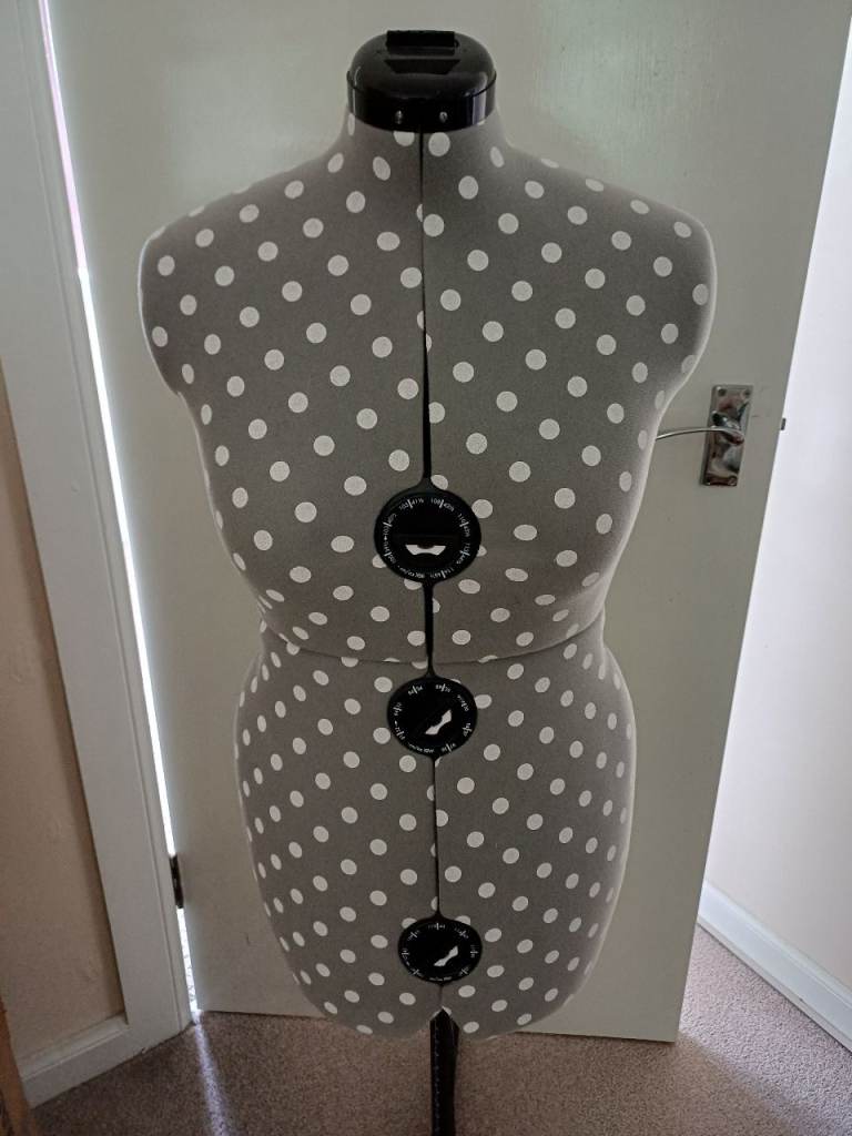 Adjustable Dressmaker Mannequin – Grey Polka Dot, Good Condition