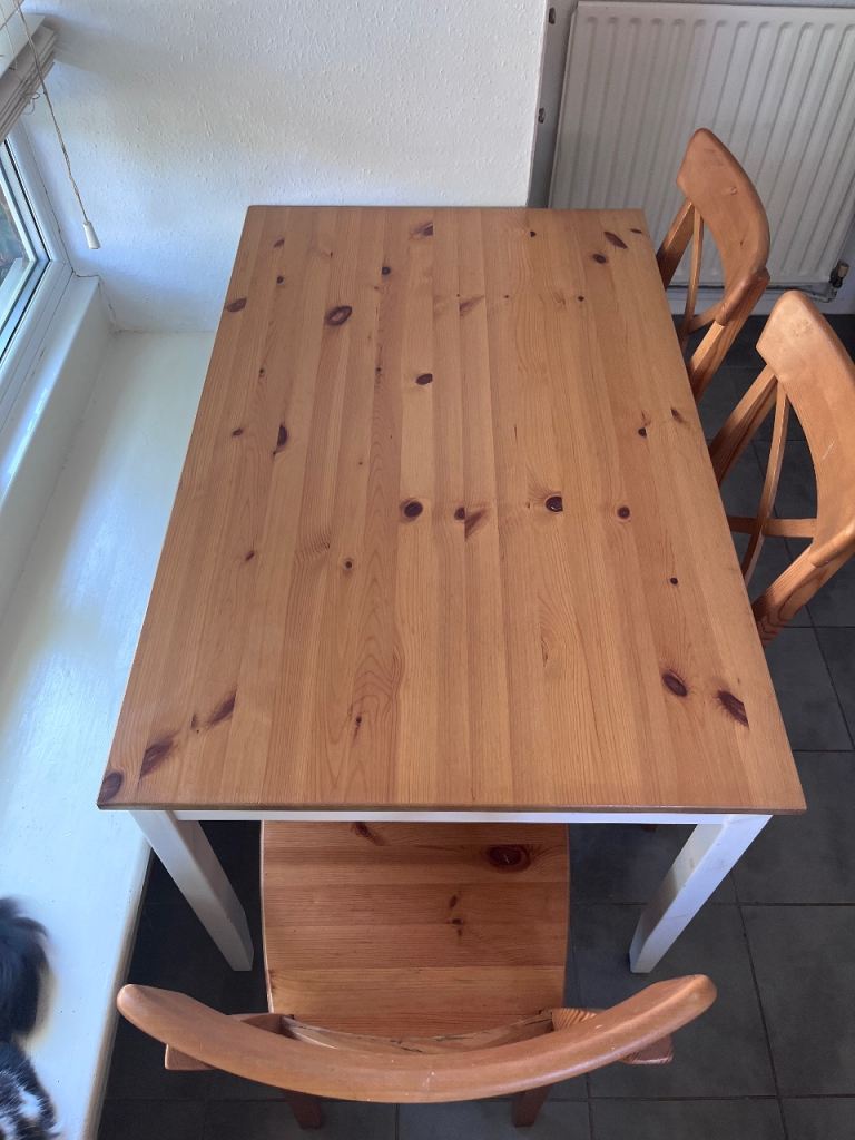 Pine Wood Dining Table and 3 Chairs - Good Condition