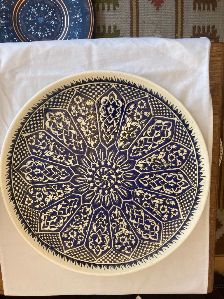 Large blue and white ceramic plate – Iznik style, Turkey