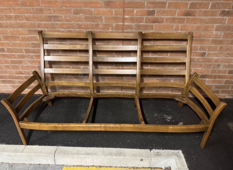 Ercol original three seater wooden framed sofa 