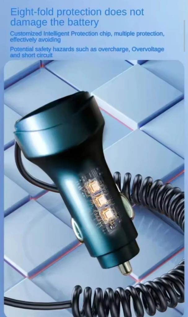 New Car Phone Charger with Retractable Cables & Dual USB
