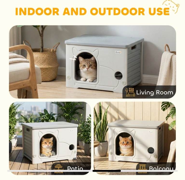 Cat House Stackable Cat Bed for Indoor Outdoor Grey