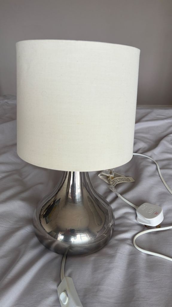 Modern Silver Table Lamp with Cream Shade – Good Condition