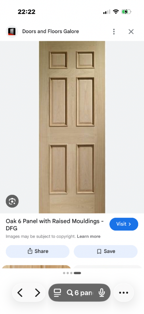 Oak doors , 6 panel with raised mouldings 