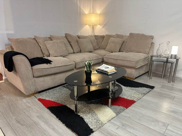 #240 Oak Furniture Land Beige/Taupe Corner Sofa - Excellent Condition – Delivery Available