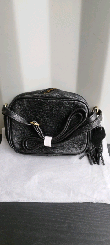 Women's Genuine Leather Bag - Smooth and Lacquered- 2 Zippers, Black❗