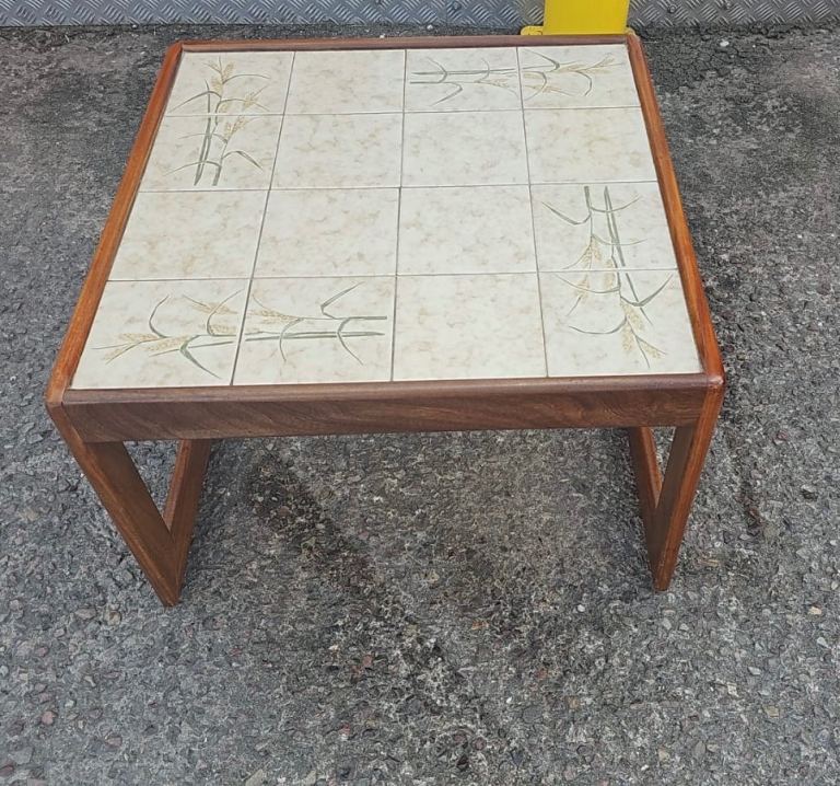 Retro solid teak tiled coffee table