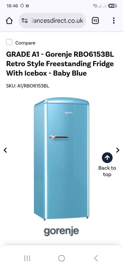 Was £500. Now £120 Like new 150 cm tall Gorenje Retro style Blue.