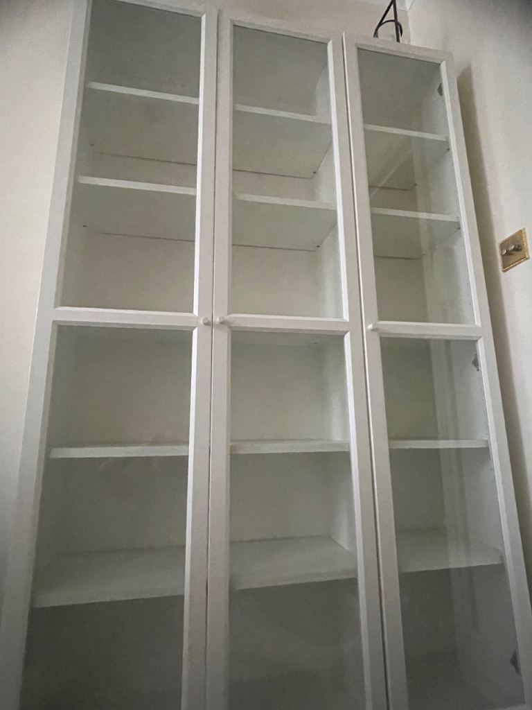 IKEA Tall White Bookcases with Glass Doors – Good Condition