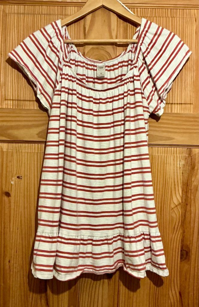 Ladies Clothing & Co Red/ White Striped Off Shoulder Top with Ruffle Hem Size 16