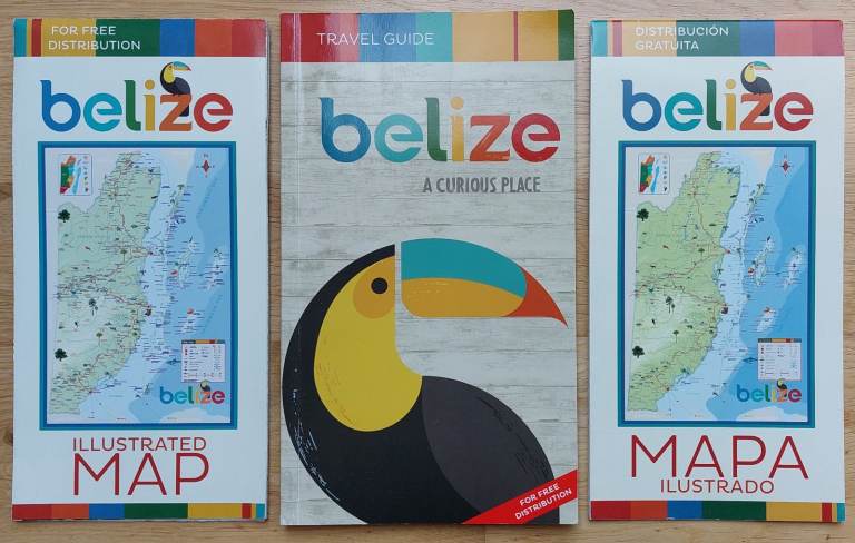 Belize Travel Guide + 2 Illustrated maps, 1 English copy, 1 Spanish copy