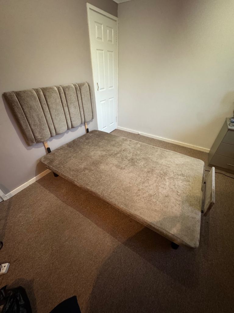 Adjustable brown Fabric Queen Size Bed Frame with Headboard – Like New