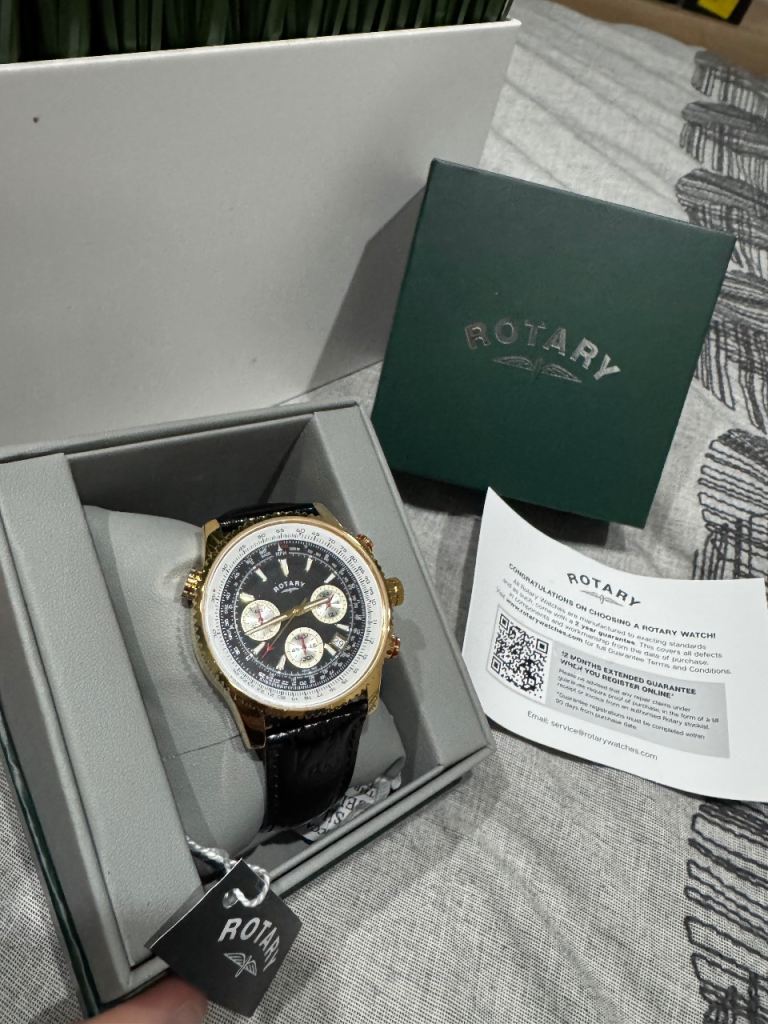 Rotary Men's Chronograph Black Leather Strap Watch