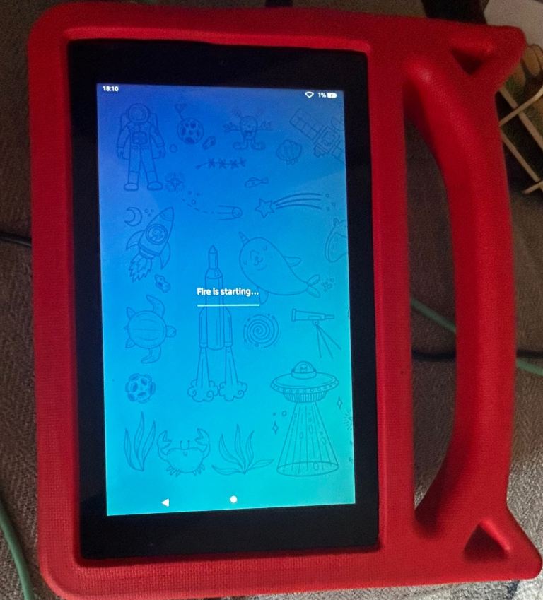 Amazon Fire Tablet with Red Protective Case – Good Condition