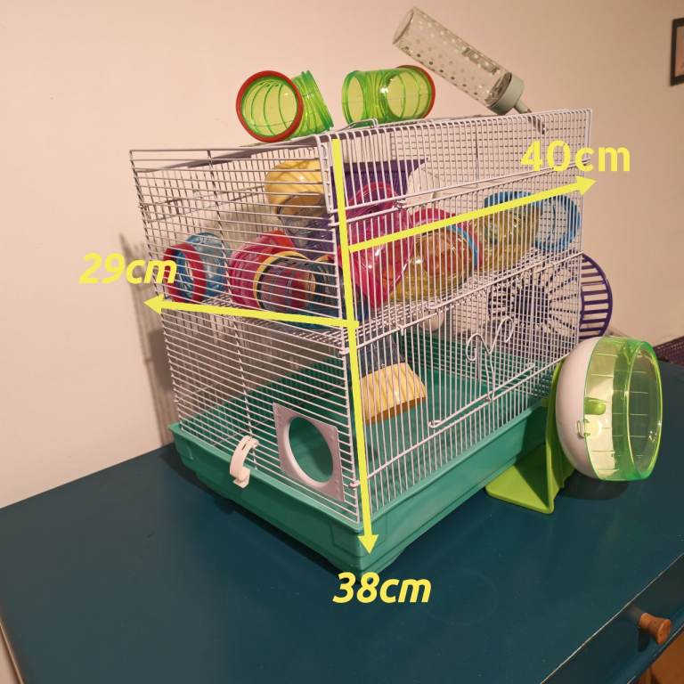 Multi-Level Hamster Cage with Accessories (40cm x 38cm x 29cm) – Good Condition