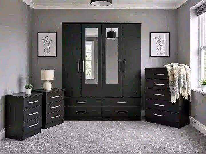 New Black Wardrobe with Mirrors and Drawers