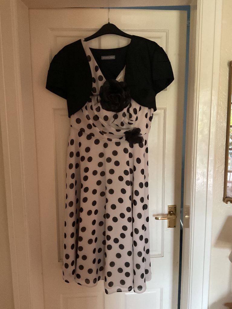 Michaela Louisa Polka Dot Dress with Bolero and Brooch – Good Condition