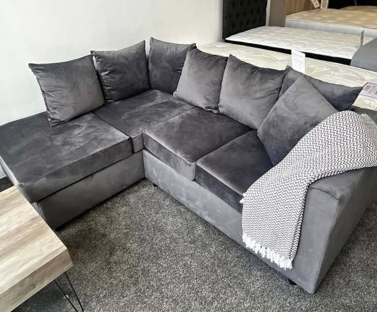 Premium Quality _ Plush Velvet 4 Seater Dylan Corner Sofa - Grey Color - ORDER NOW COD 