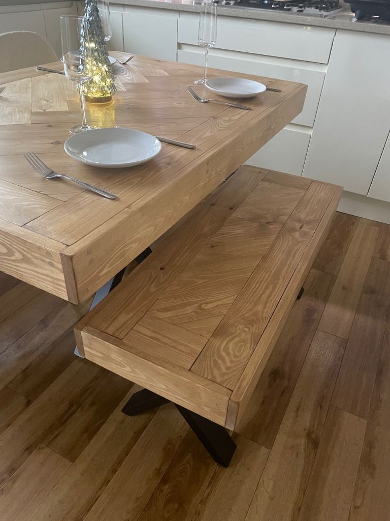 Solid Wood Dining Table with Bench