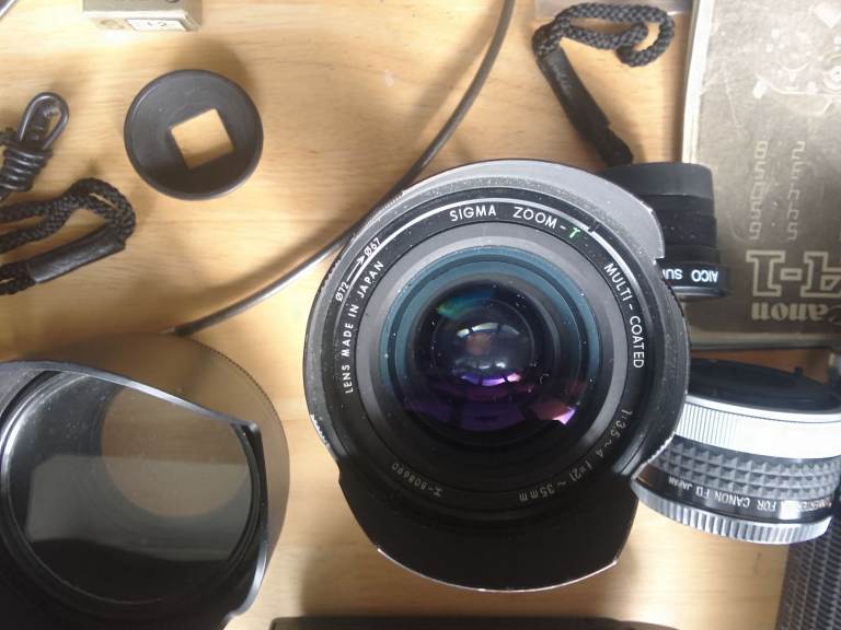 Canon A-1 Film Camera with Sigma Lenses and Accessories
