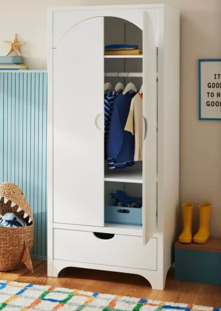 John Lewis White Wardrobe with Shelves and Drawer
