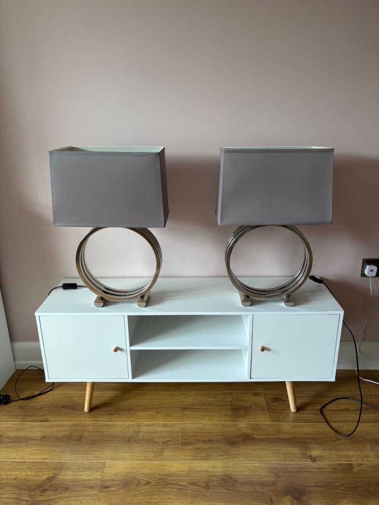 Pair of Modern Grey and Silver Table Lamps