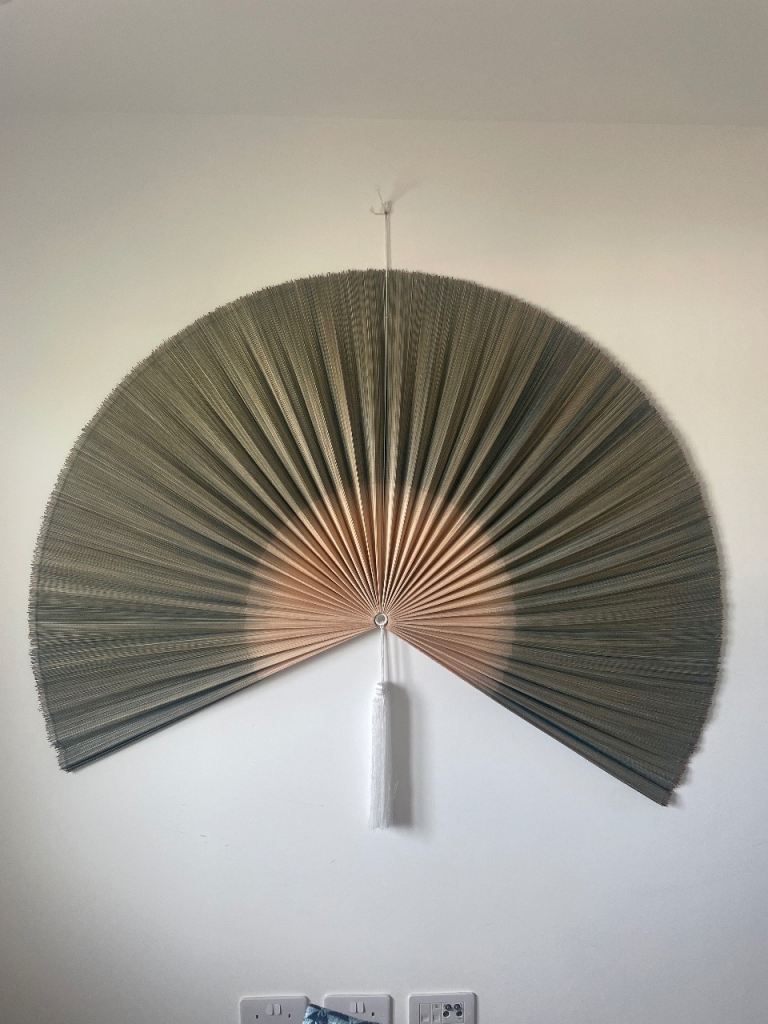 Large olive/teal and gold fan wall decor