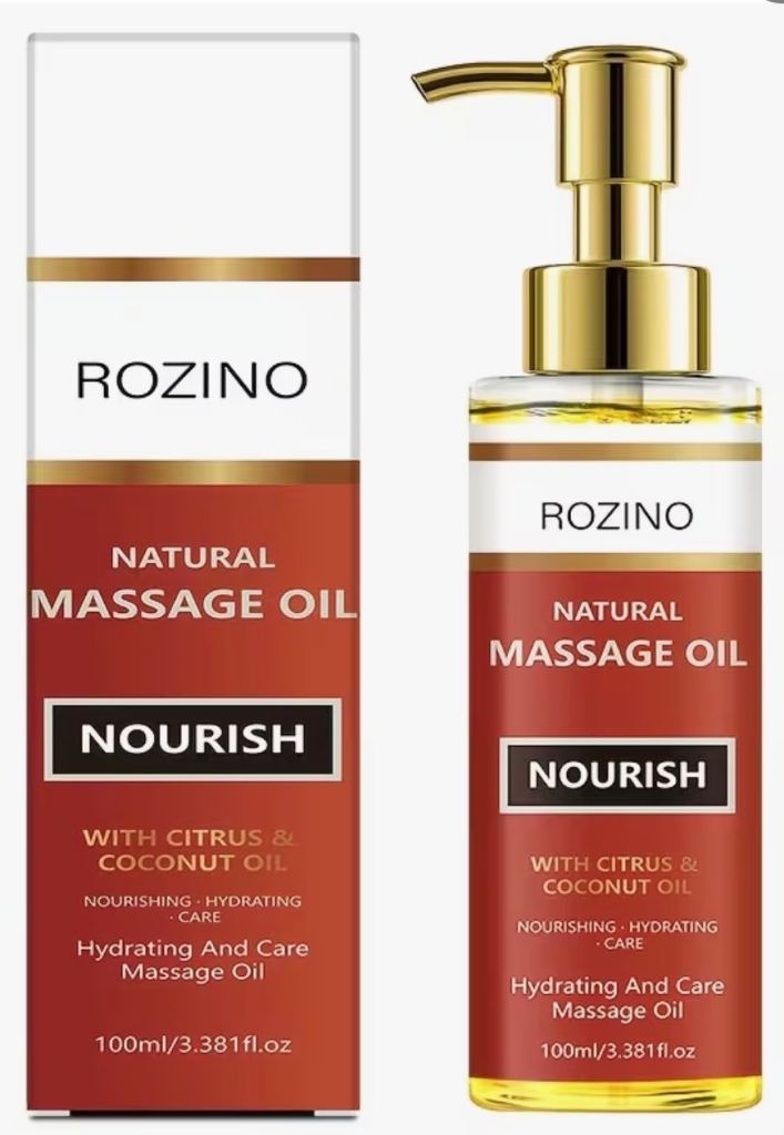 ROZINO Natural Massage Oil with Citrus & Coconut Oil, 100ml