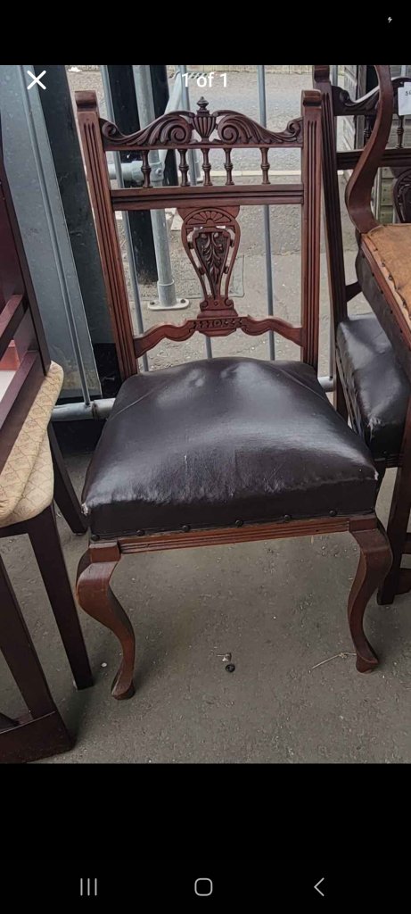 Victorian wooden chippendale style  with Dark Brown Faux Leather Seat
