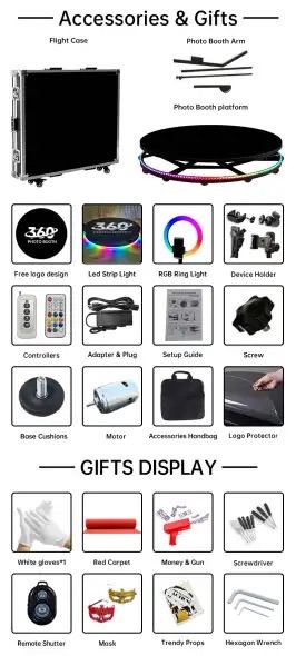 360 Photobooth Videobooth Slow Motion Automatic Spin LED lights Travel Case 100CM Platform