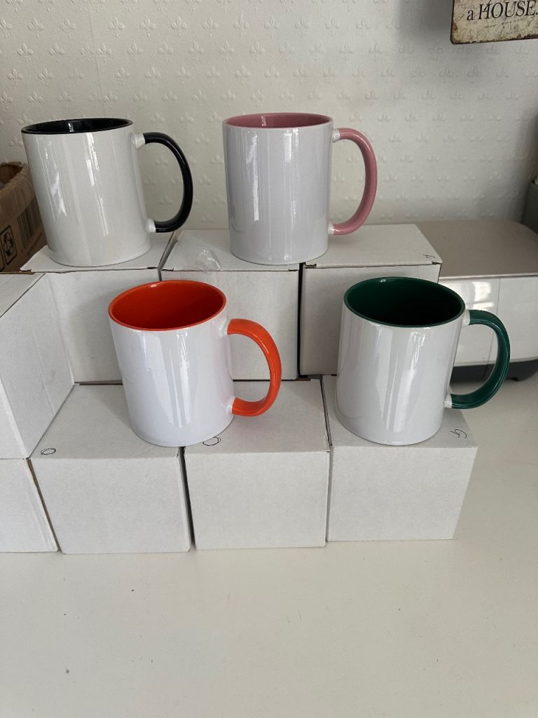 11 brand new coloured inner & handle mugs sublimation 