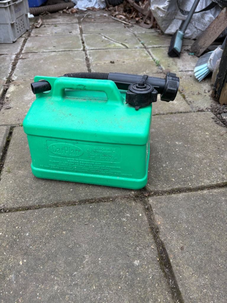 Plastic petrol can 5 litres with hose clean 