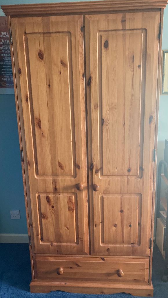 Antique Pine Tallboy wardrobe with drawer