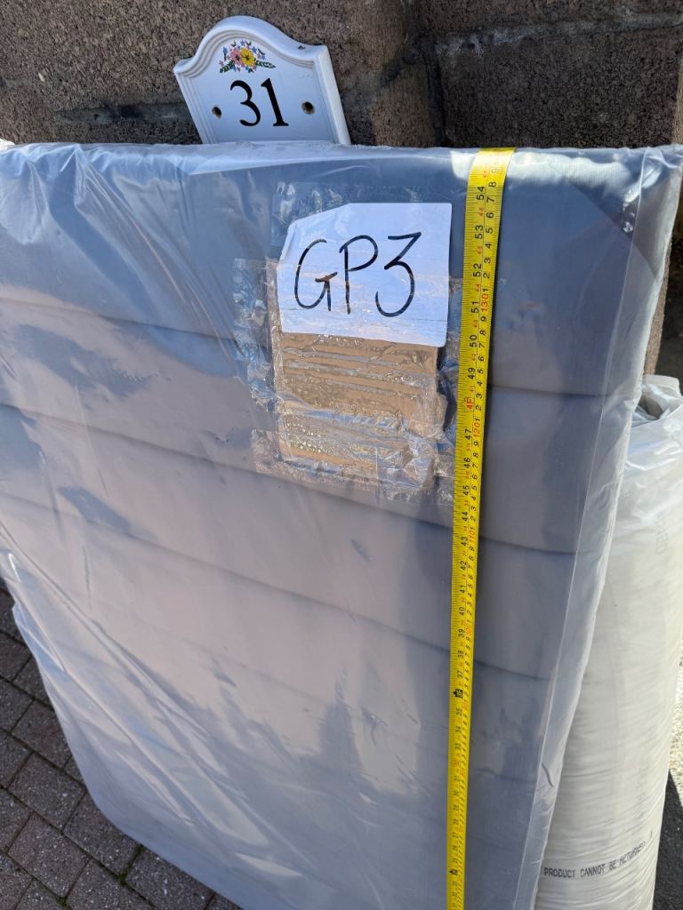 Double headboard 140cm L x 90cm H soft light Grey vinyl type material wrapped has legs View BS56YG 