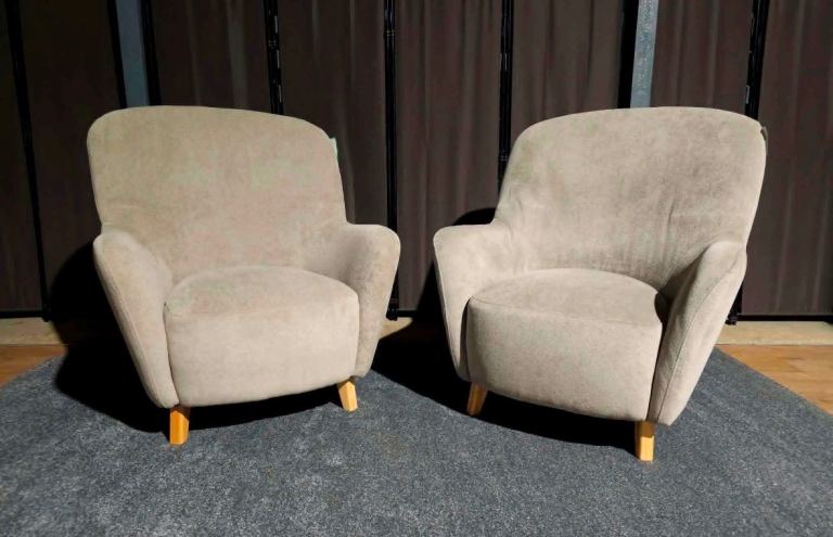 Pair of Beige Fabric Armchairs