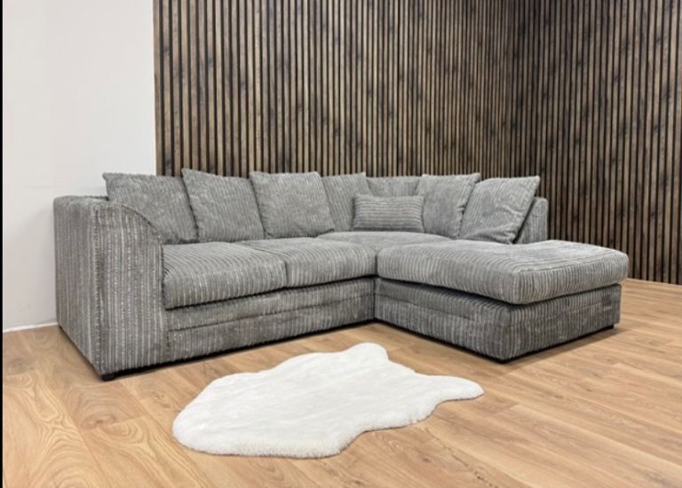 Grey - Corded Corner Sofa **CAN BE DELIVERED**