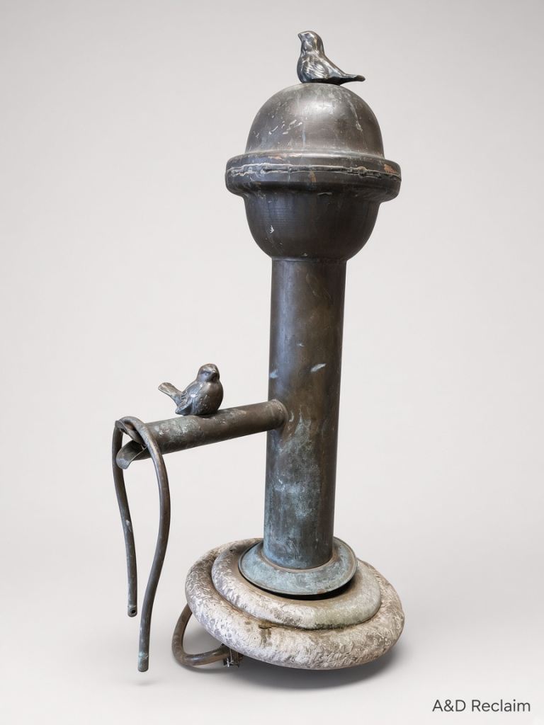 Reclaimed Vintage Copper Water Feature with two decorative Birds