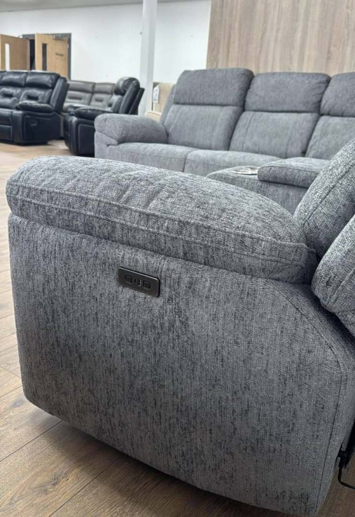Fabric Power Recliner Grey or Beige Corner Sofa New 