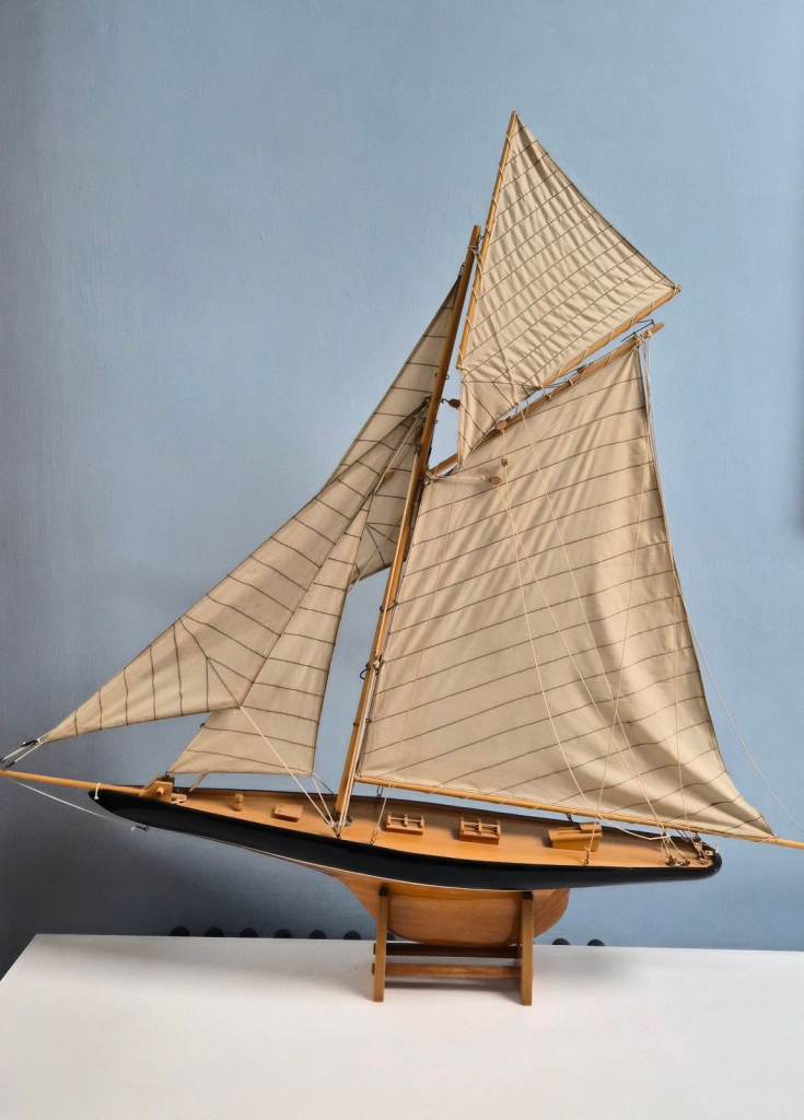 Large Wooden Model Yacht Sailing Boat – Nautical Display Ornament – America’s Cup Style