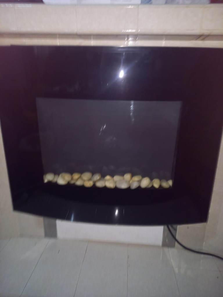 Modern Black Electric Fireplace with Pebble Effect