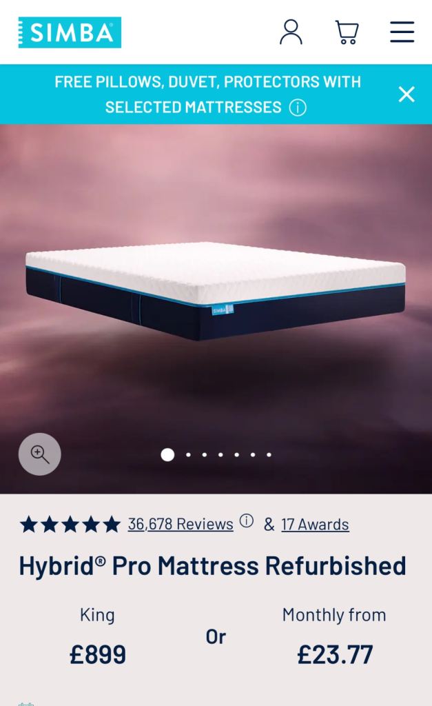 Simba Hybrid® Pro Mattress Refurbished king size 