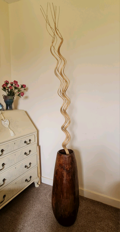 Large Vintage Primitive Hollowed Out Wooden Floor Standing Vase