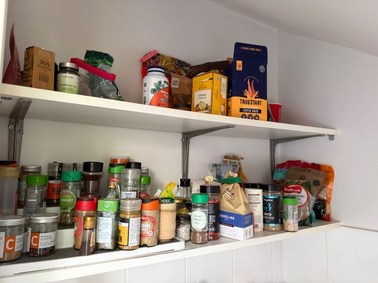 RESERVED: MUST GO TODAY 7-8:30pm: spices, pantry items, veg oil, paper cup and plates 