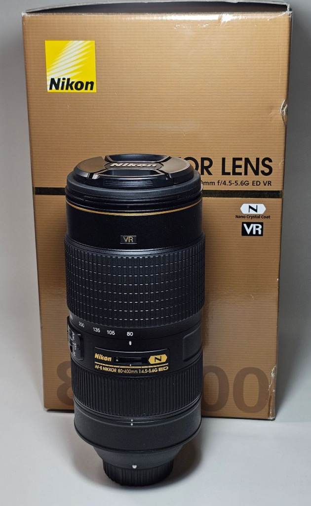 A brand new Nikon AF-S 80-400mm f4.5-5.6G ED IF VR Nano lens. Boxed.