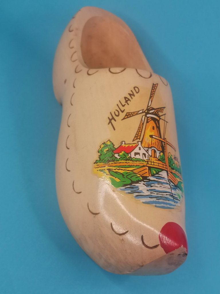 LARGE 11,5inch Long and 5-inch tall. Vintage Holland Dutch Windmill Long Hand Painted Wood Shoe.