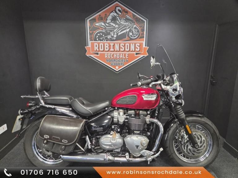 2021 Triumph Bonneville Speedmaster 1200 in red with nice extras.
