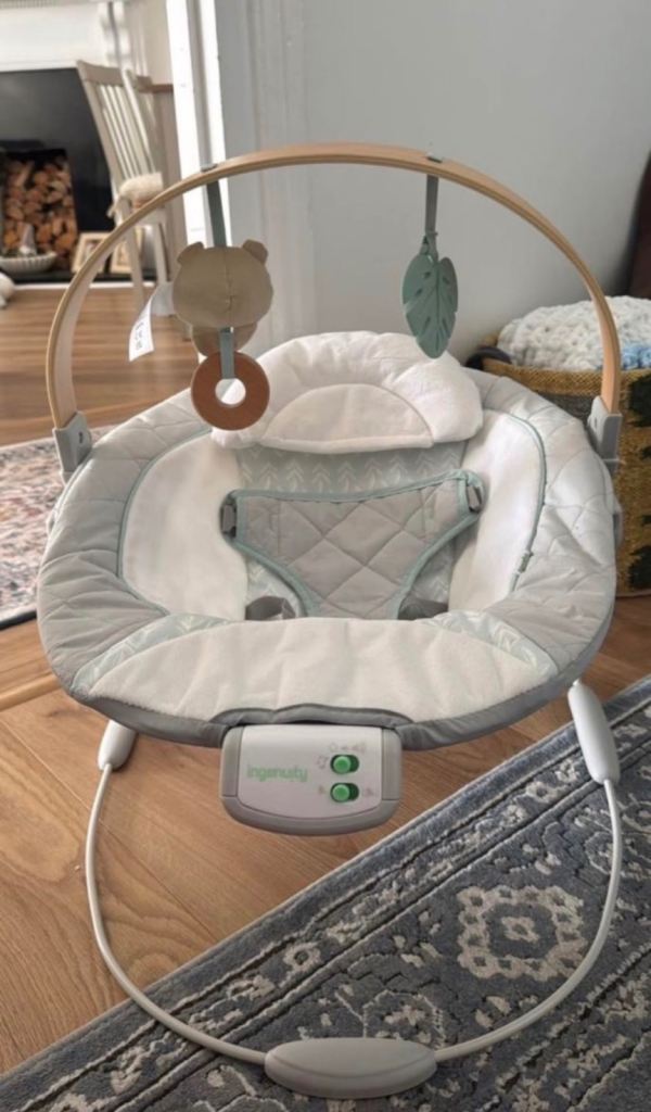 Ingenuity Baby Bouncer with Toys – Grey, Good Condition